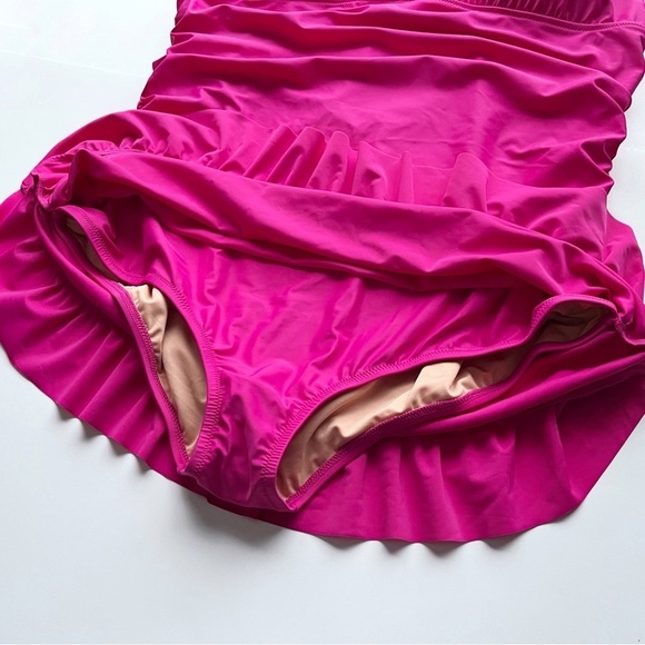 J. Crew NWT‎ Ruched V Neck Swim Dress 20 Fuchsia hot pink one piece skirt modest - Picture 3 of 8
